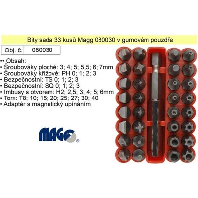 Sada bitů-bezpečnostní a speciální, 33ks 1/4"/25mm, MAGG