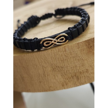 Image 1 of Кожена гривна със златна безкрайност за мъж