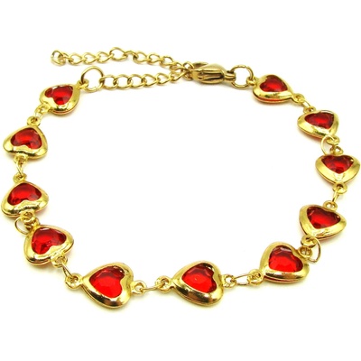 OceloveSperky1 Dámský Náramek SRDCE ČERVENÉ z Chirurgické oceli GOLD NR260175