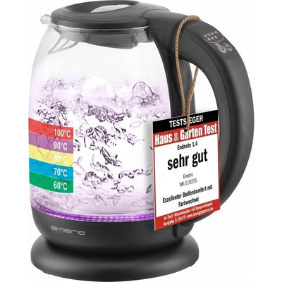 Emerio kettle | TEST WINNER Home & Garden Test 02/2019 | made of high-quality borosilicate glass | with temperature selection (60-70-80-90-100°C) | AutoOff & boil-dry protection & warm keeping | 2200W | WK-119255.5