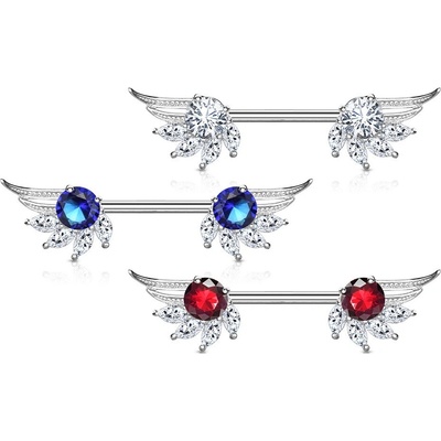 Šperky Eshop piercing do bradavky z chirurgické oceli andělská křídla zirkony rhodiovaný C35.10 Čirá C