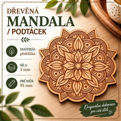ADVIPO dekorace Dřevěný podtácek mandala s lotosovým květem Ø 95 mm