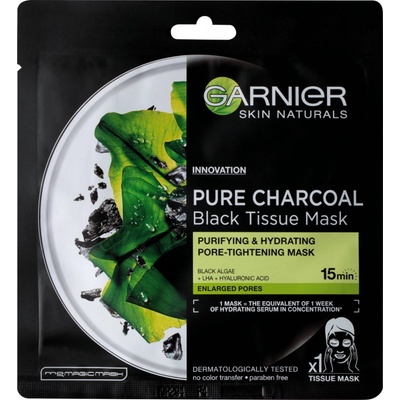 Garnier čierna Pure Charcoal Skin Natura l s Black Tissue Mask textilná maska s extraktom z čierneho čaju 28 g