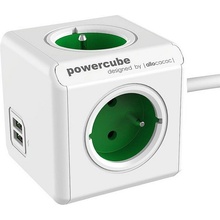 ALLOCACOC Rozbočka PowerCube EXTENDED 1,5m dlouhý kabel zásuvka 4x 250V/16A+2 USB porty zelená 8718444085812