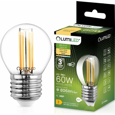 Lumiled LED žiarovka E27 P45 Filament 7W = 60W 806lm 3000K Warm 180°