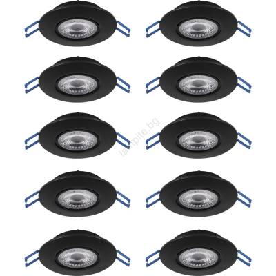 300192 - Комплект от 10 броя LED вградени осветителни тела GEDREZ LED/4, 9W/230V, Ø 9 см, черни (EG300192)