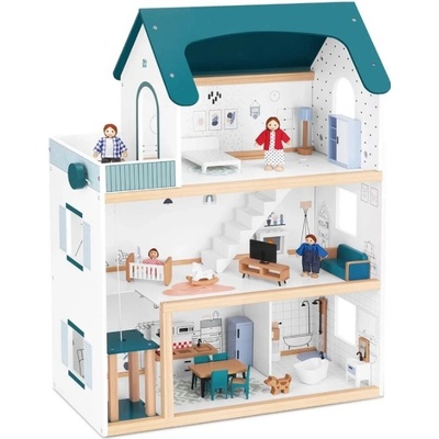 BusyKids Dřevěný domeček pro panenky s vybavením