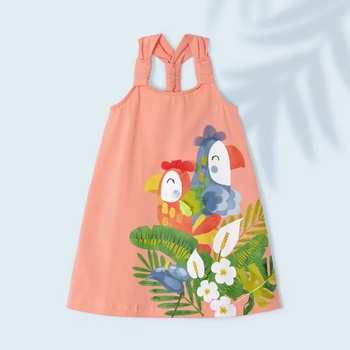 Image 1 of Mayoral Рокля с презрамки с цветя и папагали в прасковен цвят Майорал