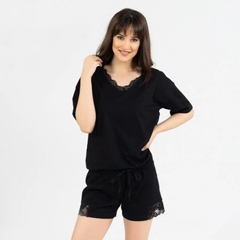 Image 1 of Красива лятна пижама с дантела в черен цвят с връзка