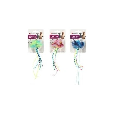 Flamingo hračka pro kočku tvrdý váleček 4,5 cm s třásněmi 26 cm