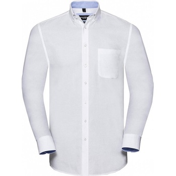 Russell Collection Pánska košeľa Tailored Washed Oxford shirt White/Oxford Blue