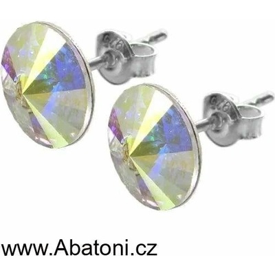 Swarovski Elements Rivoli vlepený krystal stříbrné náušnice pecky puzety bílé duhové kulaté 51037.1 Crystal AB bílá křišťálová duhová měňavá