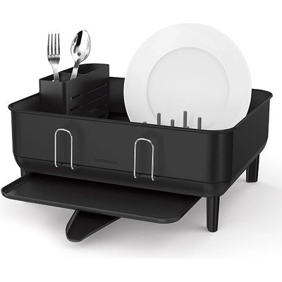 Odkapávač na nádobí Simplehuman Compact, rám z černé oceli, černý plast, FPP KT1207DC