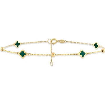 Lillian Vassago zlatý náramek s čtyřlístky se zeleným smaltem a kuličkami LLV06-GB143