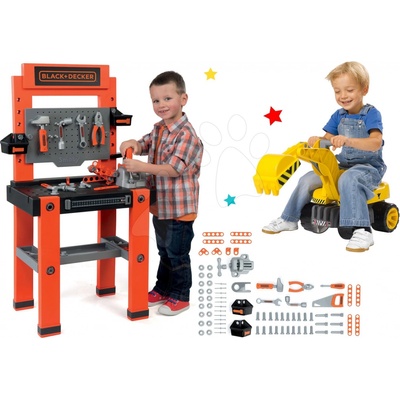 Smoby Set pracovná dielňa Black & Decker so 79 doplnkami a bager Maxi Power so sedadlom 73 cm SM3607006