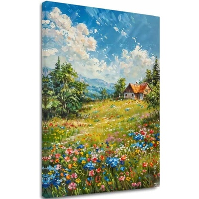 Obraz krajiny na plátne Chalúpka v horách | dokončené rukou umelca - 60x90 cm