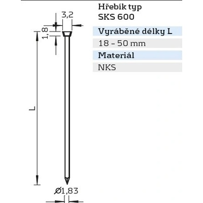 KMR-BEA Hřebík se zápustnou hlavou Typ SKS 600 Varianta: SKS 640 NK STAHL