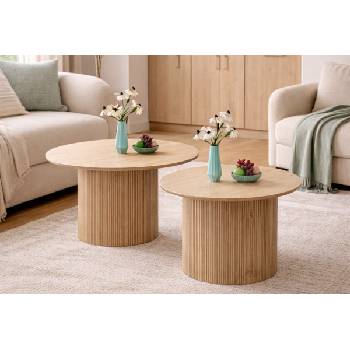 ЕВРОМАР Комплект кръгли холни маси elani натурален дъб