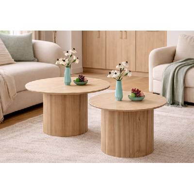 ЕВРОМАР Комплект кръгли холни маси elani натурален дъб