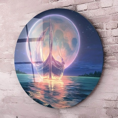 Art gift Стъклено пано Лодка под лунната светлина
