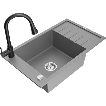 Mexen Elias гранитна мивка с 1 отделение с дренаж и кухненски смесител Elia, сив - 6511-71-670101-70 (6511-71-670101-70)