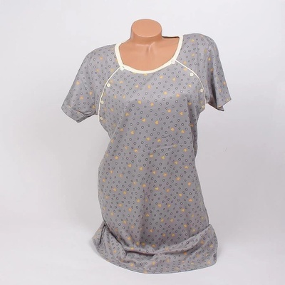 Сива нощница за кърмачки със сърца, кръгчета и жълт кант