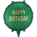 Party Deco Кръгъл фолиен балон Happy Birthday с ефект златни конфети - Зелен (FB353-012C)