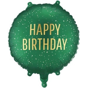 Party Deco Кръгъл фолиен балон Happy Birthday с ефект златни конфети - Зелен (FB353-012C)