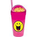 ZAK! designs Sklenice s brčkem a uzávěrem Smiley snack & nápoj růžová plast PP/ABS 30cl
