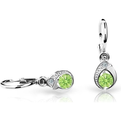 Danfil dětské náušnice kapky C1898 z bílého zlata s kamínkem Peridot Green zapínání brizura