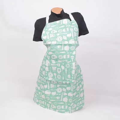 Престилка за готвене в зелено с кухненски принадлежности