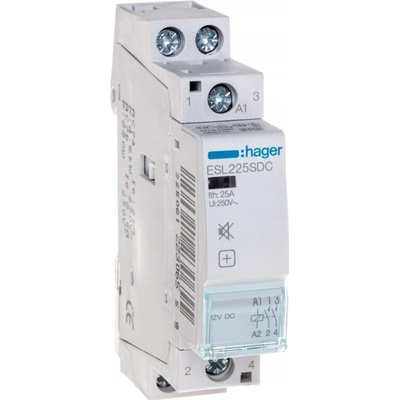 HAGER MODULÁRNÍ STYKAČ TICHÝ 25A 12V DC ESL225SDC