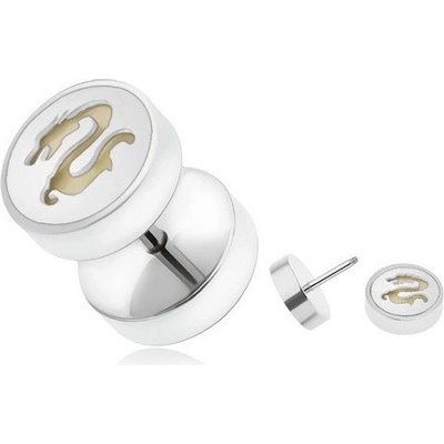 Šperky eshop ocelový falešný plug do ucha fosforeskující čínský drak AA26.17