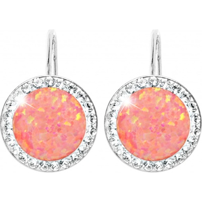 JSB bijoux s.r.o. Stříbrné náušnice klapky s kulatým opálem a krystaly Swarovski Peach Pastel velké (Stříbro 925/1000)