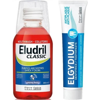 ELGYDIUM Eludril & Elgydium Комплект - Вода за уста Classic и Паста за зъби, 200 + 50 ml (Лимитирано)