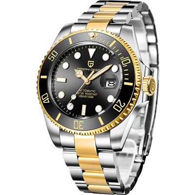 Pagani design Мъжки часовник Pagani Design Submariner, Механичен, Златист / Черен (PD-1639-GOLD-BLACK)