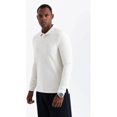 Ombre Structured polo longsleeve with patch white