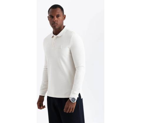 Ombre Structured polo longsleeve with patch white