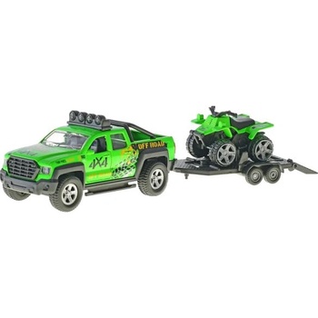 Mikro Автомобил офроуд 13см метален с обратно движение с ремарке и atv на батерии със светлина и звук
