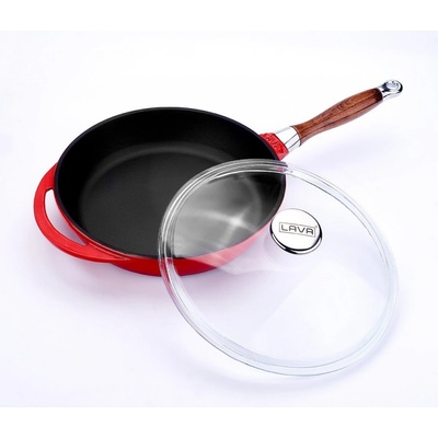 LAVA METAL Liatinová panvica s drevenou rukoväťou a sklenenou pokrievkou 24 cm zelená