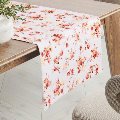 Biante bavlna běhoun Sandra SA-304 Oranžovo žluté růžičky na bílém 35x180cm