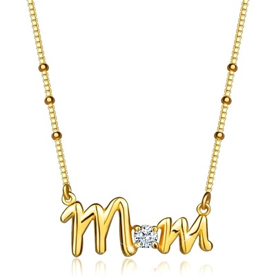 Šperky eshop Stříbrný náhrdelník - nápis "mom", kulatý zirkon T01.10