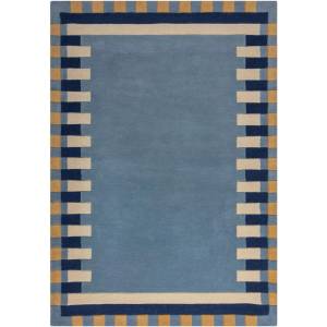 Flair Rugs Син ръчно изработен вълнен килим 200x290 cm Kai Wool Border - Flair Rugs (503119376931)