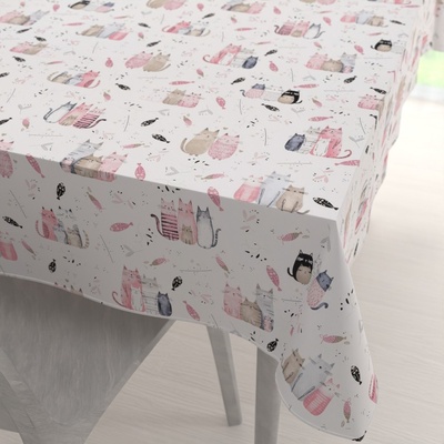 Biante Dětský bavlna obdélníkový ubrus Sandra SA-654 Kočičí svět růžovo-hnědý na bílém 140x220 cm