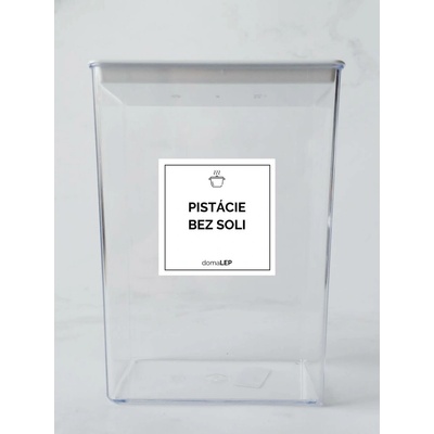 DomaLEP PISTÁCIE BEZ SOLI bílá samolepka na dózu tučné písmo 5 x 5 cm