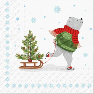 PAW SDL236400 Skating Bear servítky 3V vianočné 20ks 33x33cm