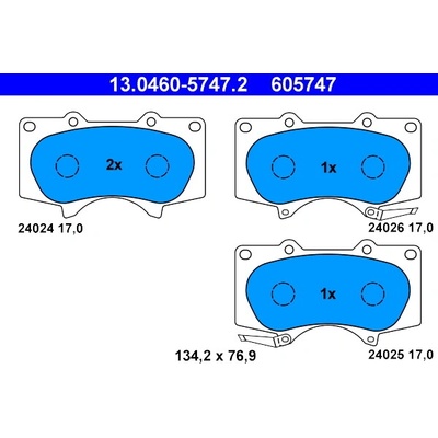 Sada brzdových platničiek, vždy 4 kusy v sade ATE 13.0460-5747.2 (13046057472)
