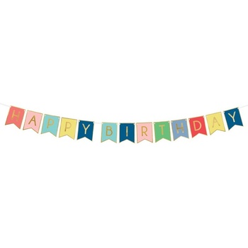 Party Deco Банер - Happy Birthday, Разноцветен