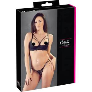 Cottelli - бюстие с презрамки и халки, прашки - черно - 85C/L