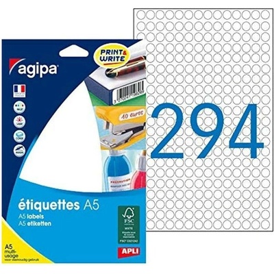 Etikety kruhové 8mm Agipa A5 biele